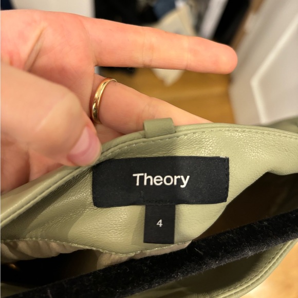 Theory Pleated Leather Skirt Sage Green Size 4 - Picture 6 of 6